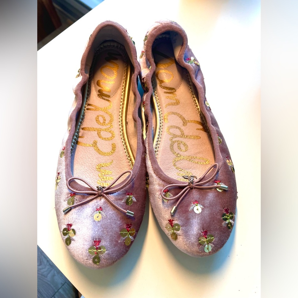 Sam Edelman pink velvet embroidered ballet flats